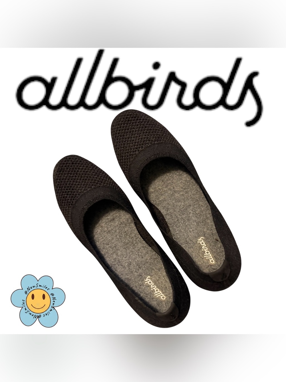 allbirds ~Black Flats ~Knit Upper ~ Grey Insole ~ w/ Sustainable Harvested Trees